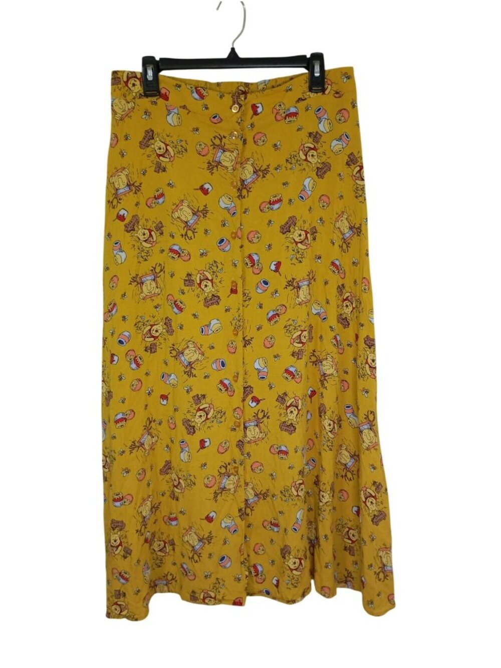 Disney Winnie The Pooh Yellow Skirt Button Front & All-Over Print Rayon Size 0